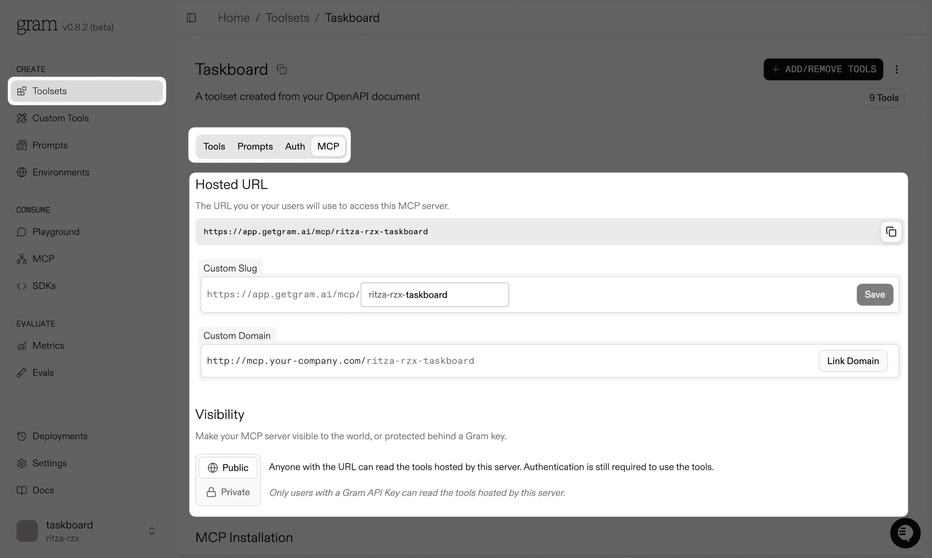 MCP server visibility
