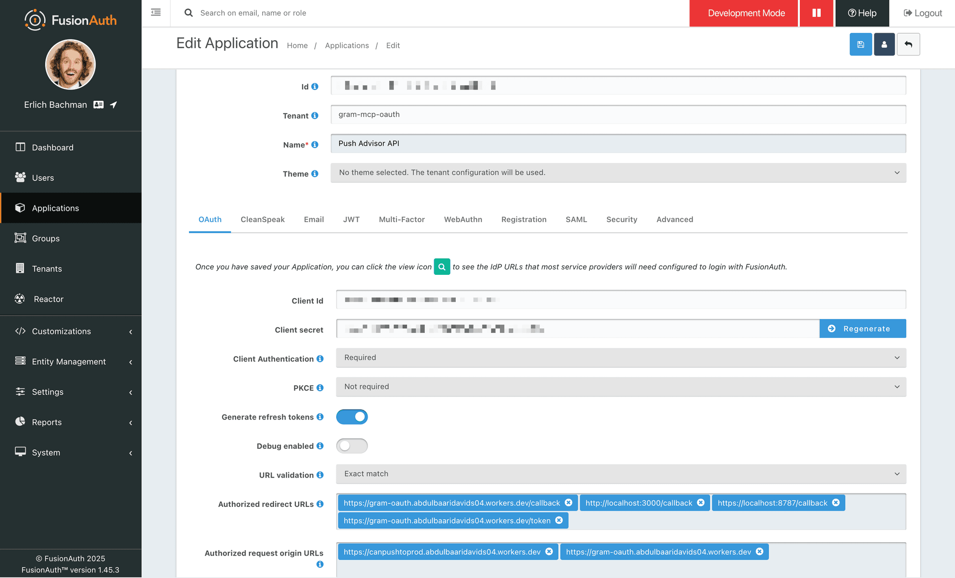 OAuth Application Settings (FusionAuth example)