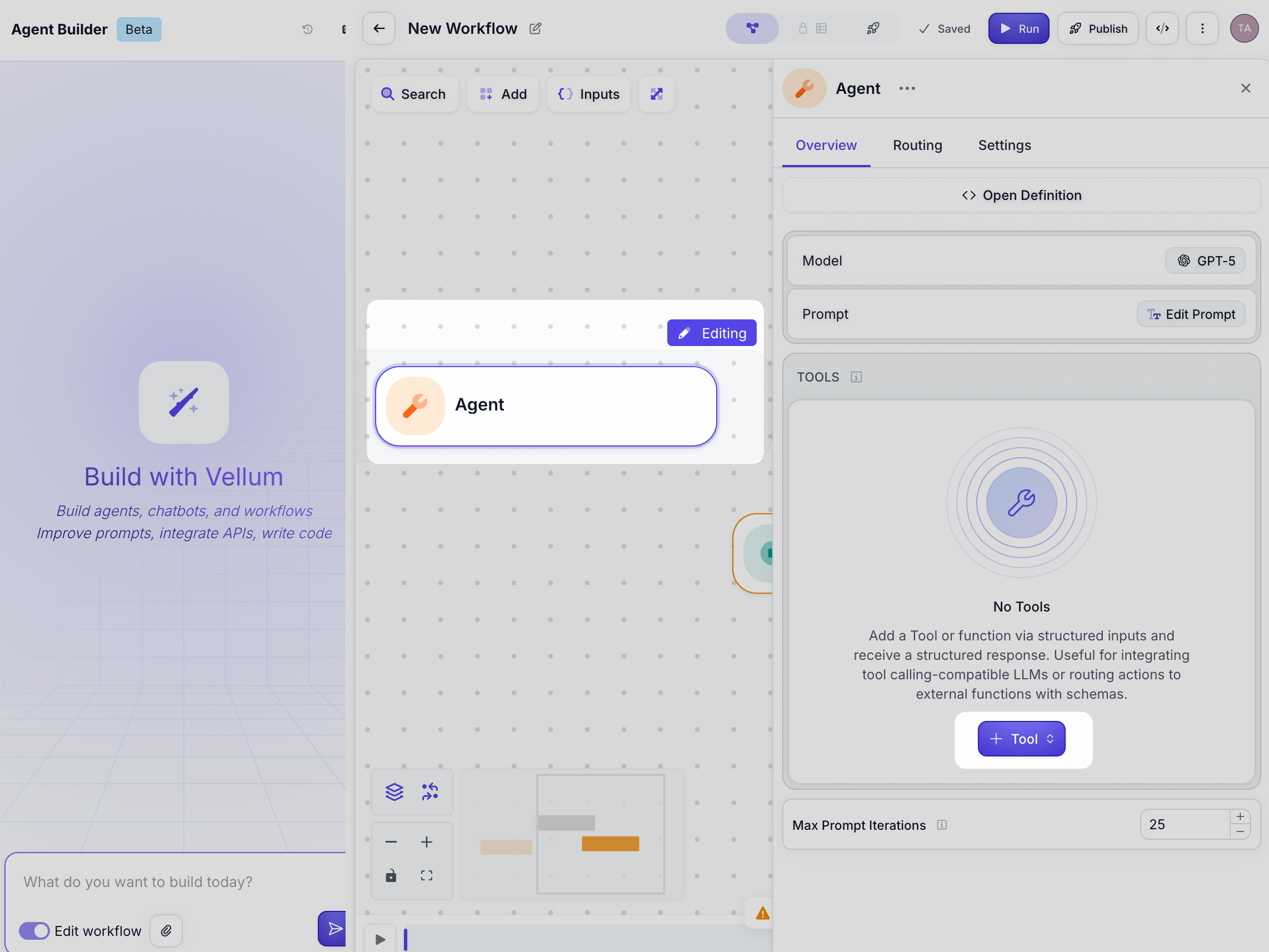 Screenshot of the Add Tool button in the agent node