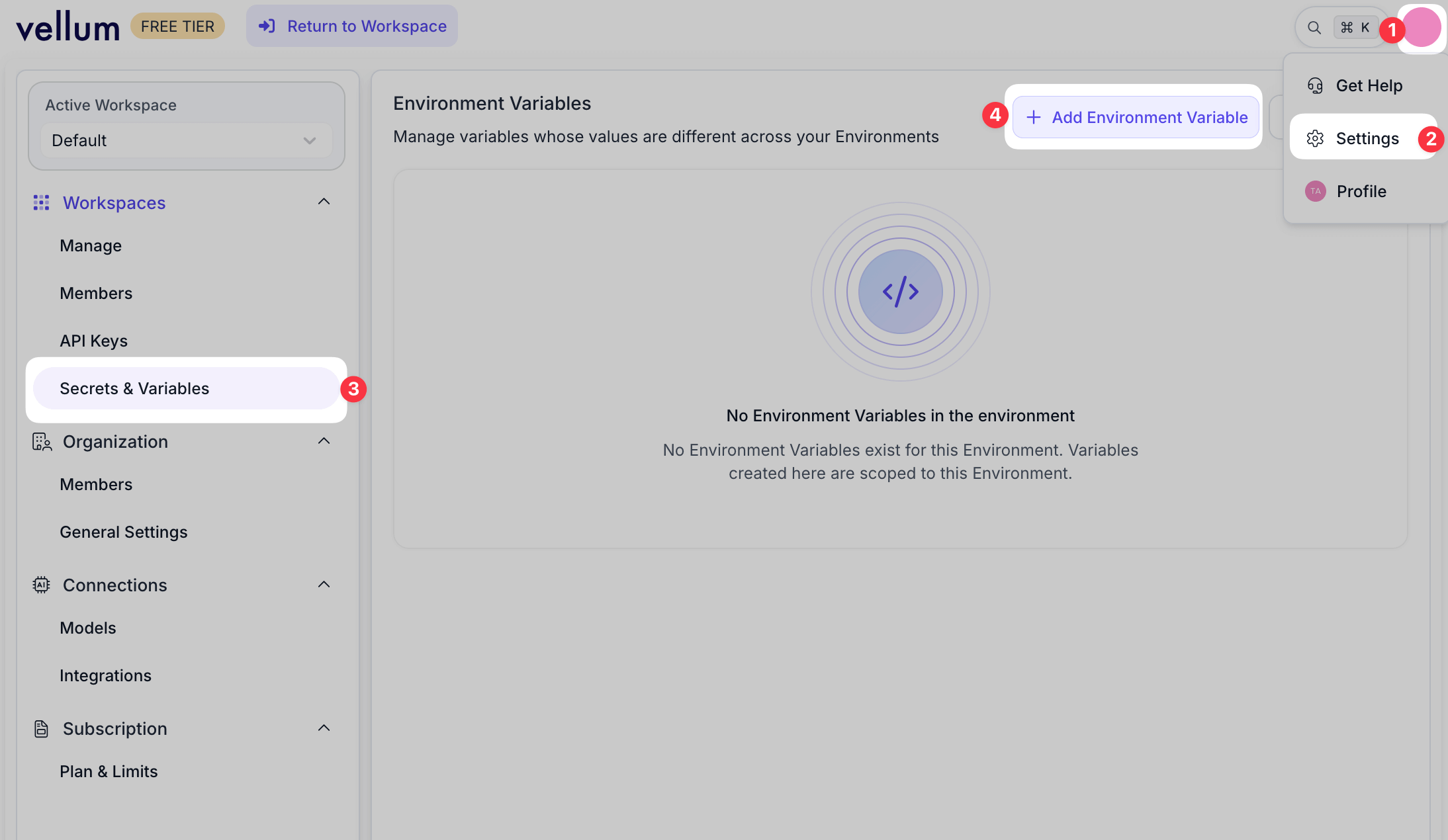 Screenshot of Vellum profile settings page