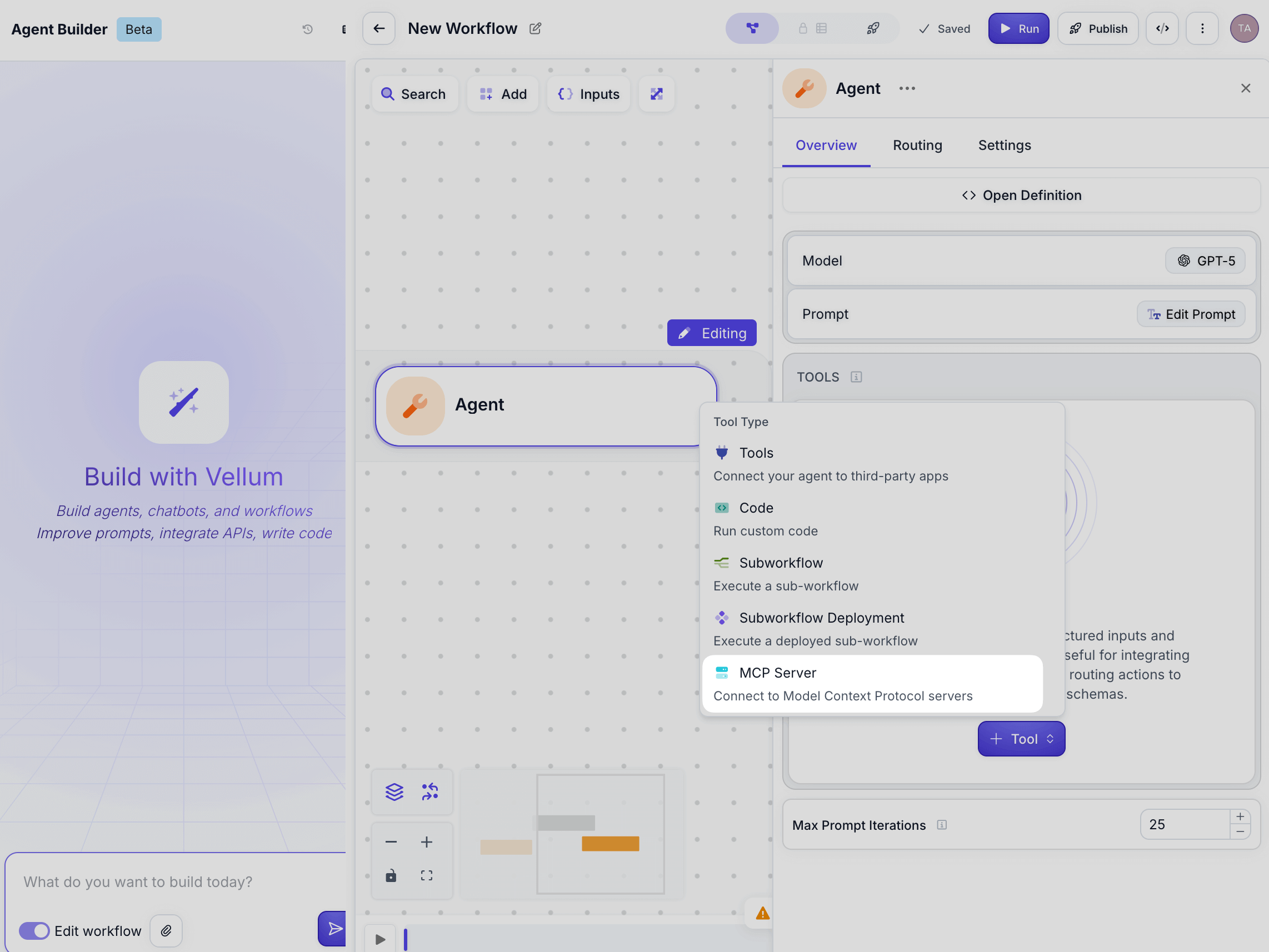 Screenshot of selecting MCP Server from the tool options
