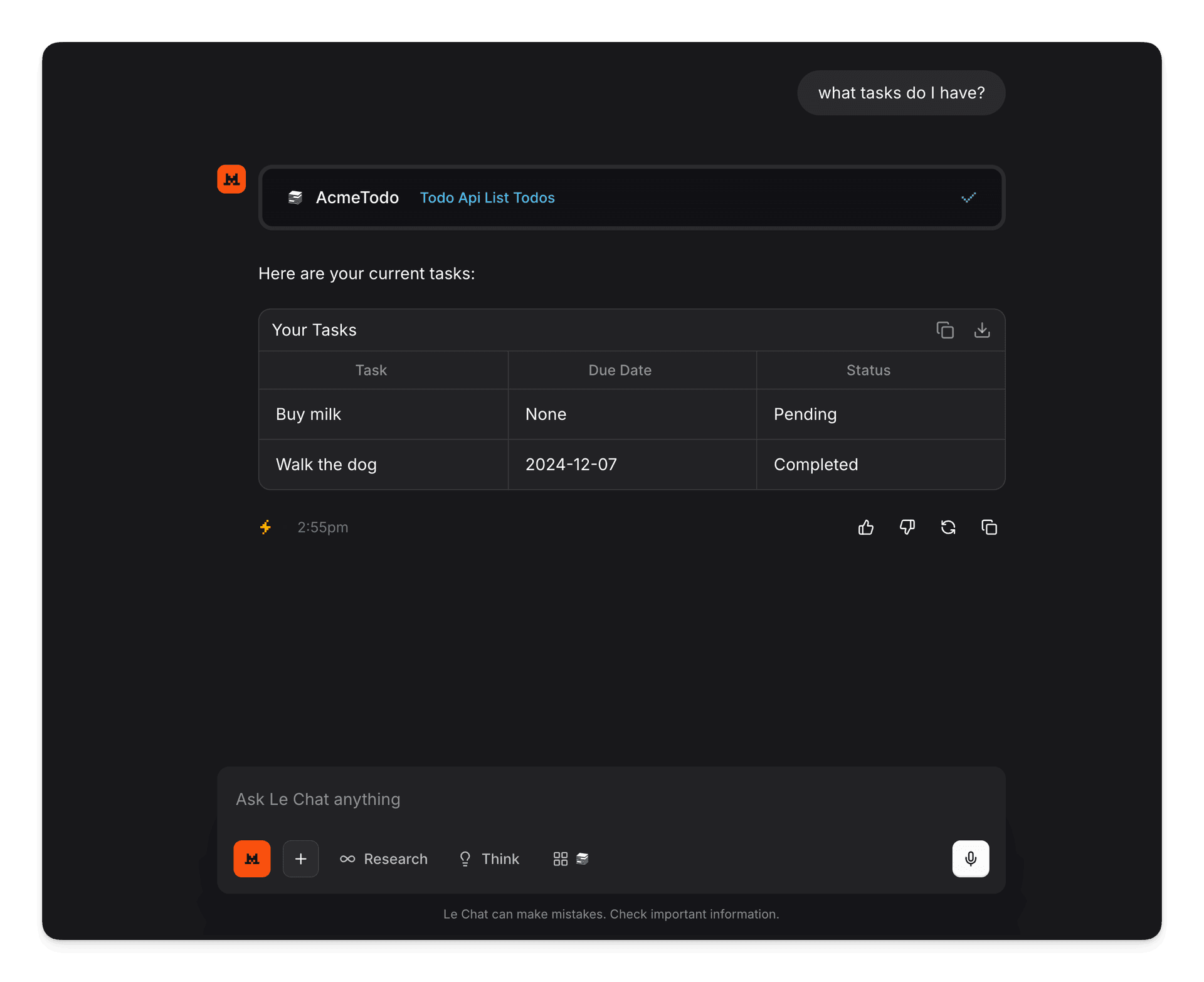 Screenshot showing Acme Todo in Mistral preview
