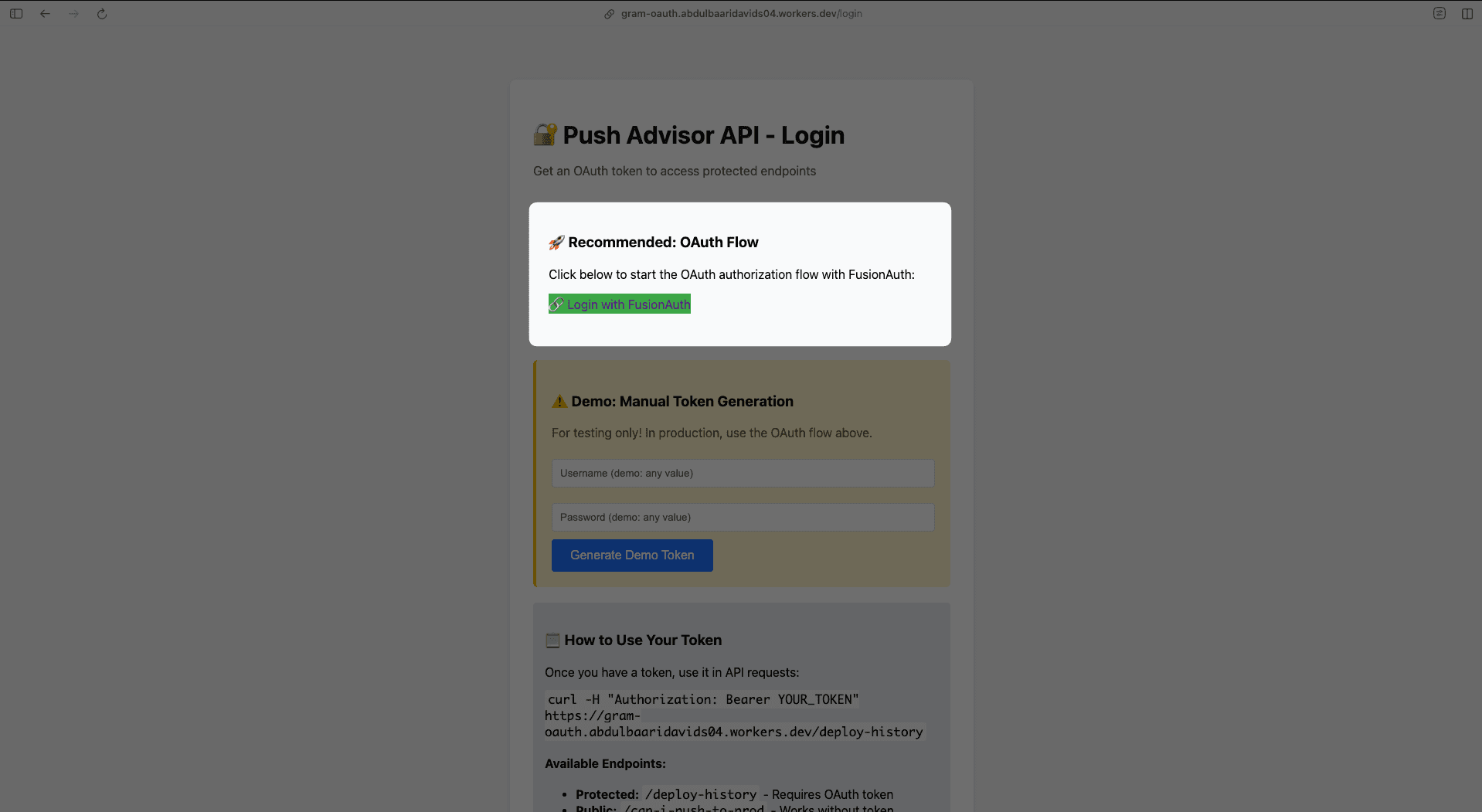 API Login Page