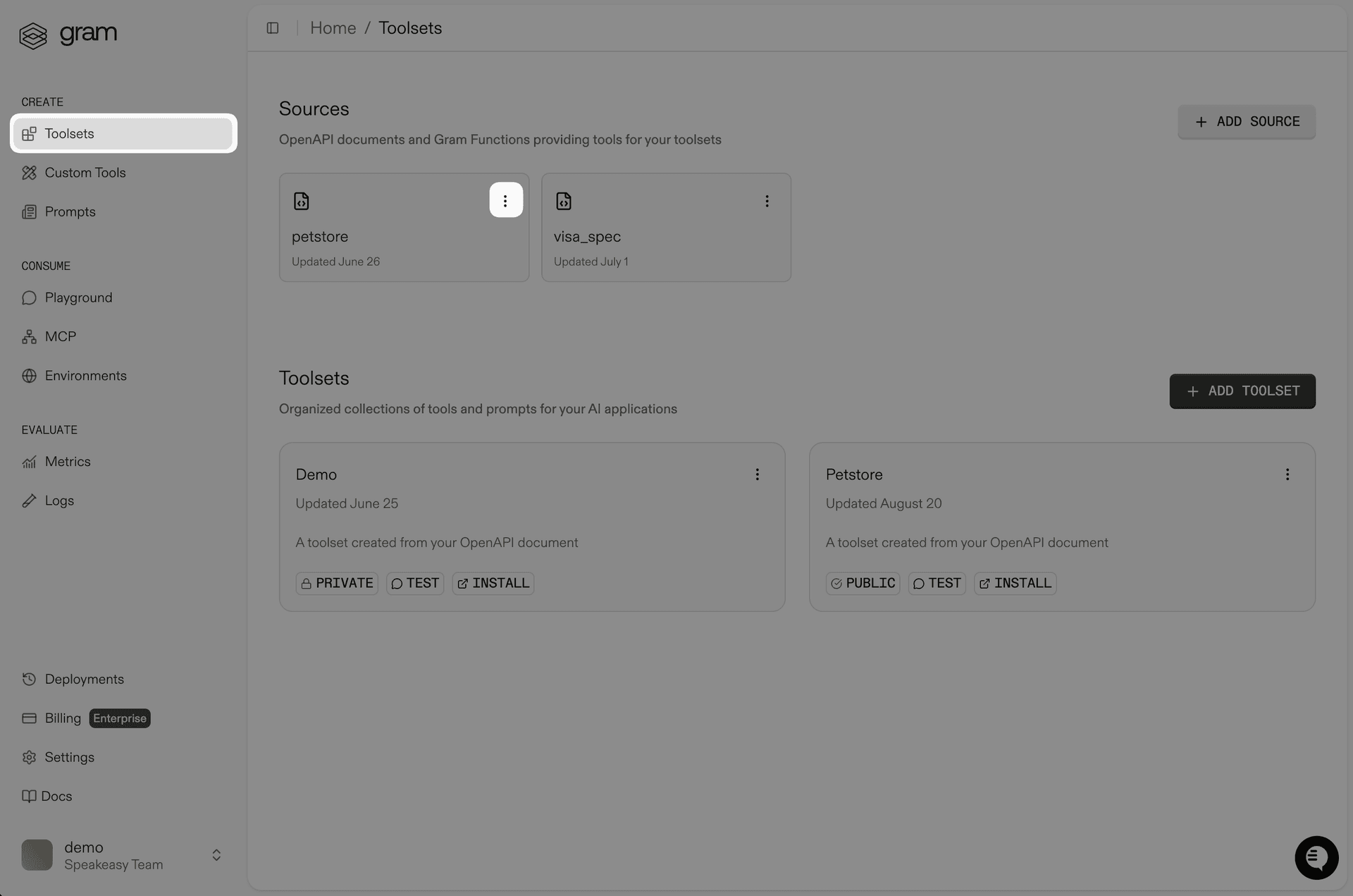 More Actions menu on Source Card