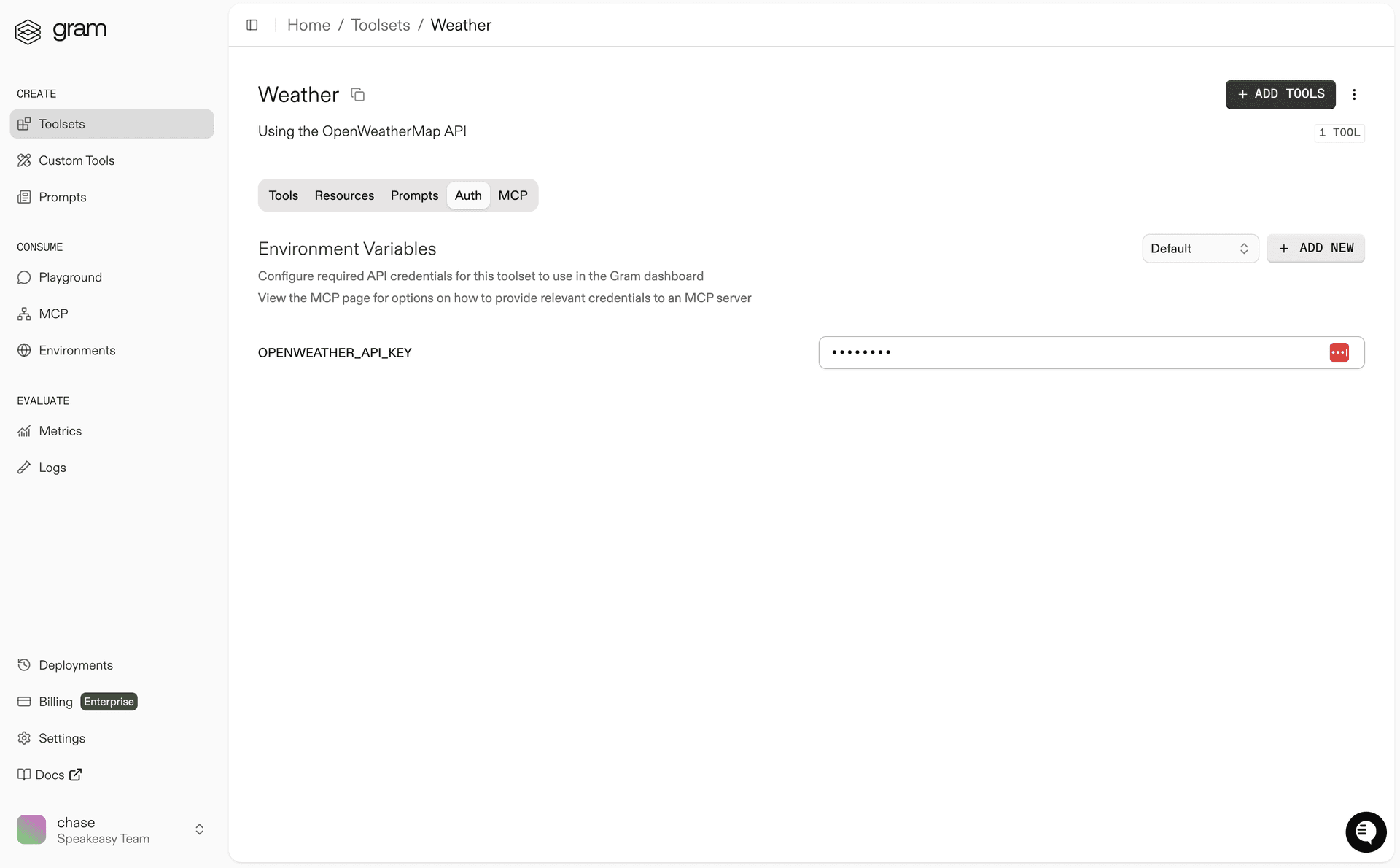 Gram dashboard with the OPENWEATHER_API_KEY environment variable