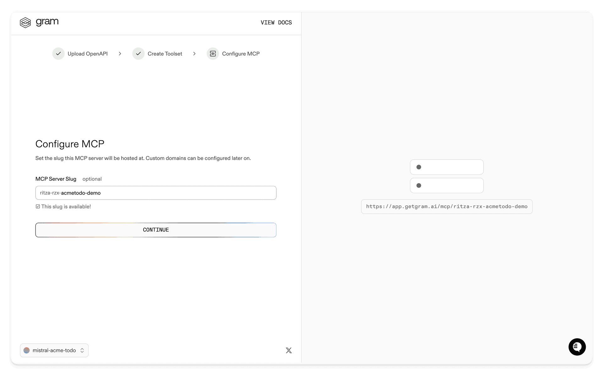 Screenshot of the configure MCP dialog