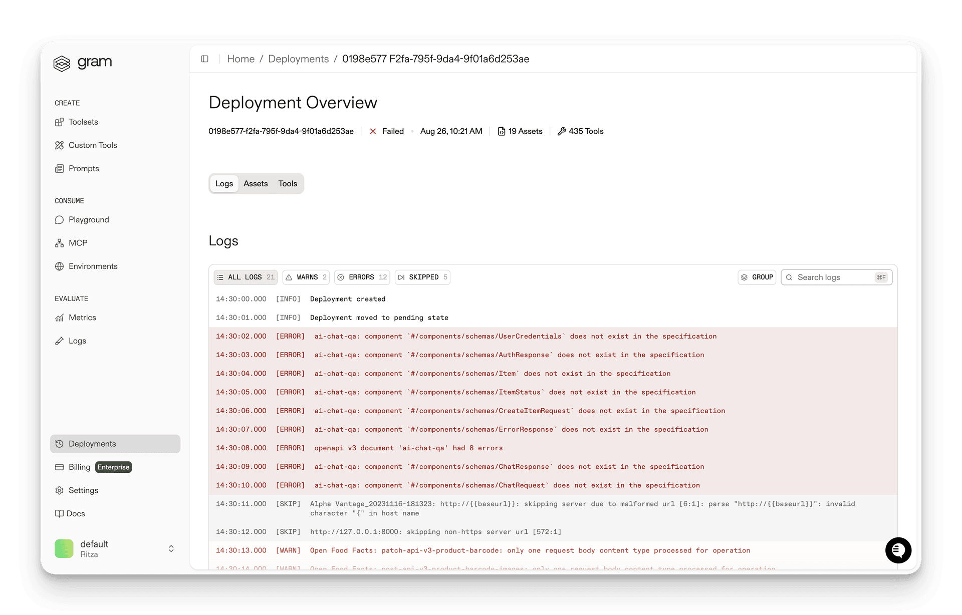 Deployments logs