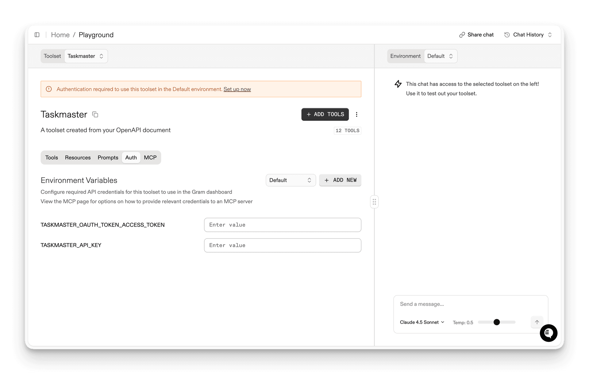 Gram warnings about missing environment variables