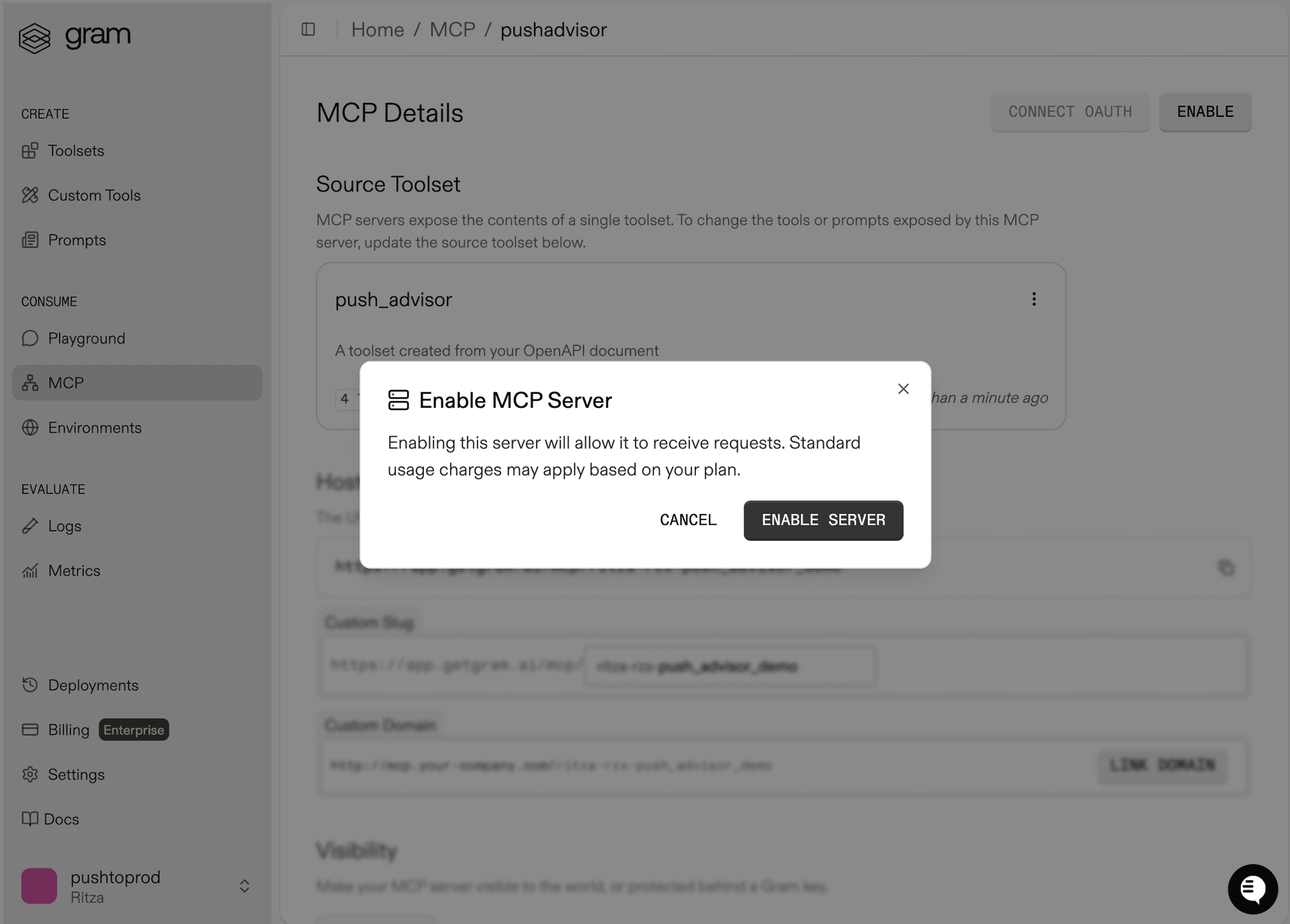 Screenshot of the MCP details page