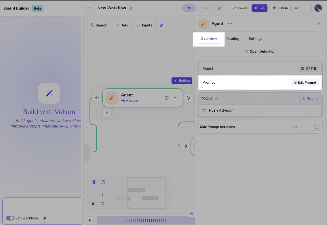Screenshot of the Edit Prompt button in the agent overview