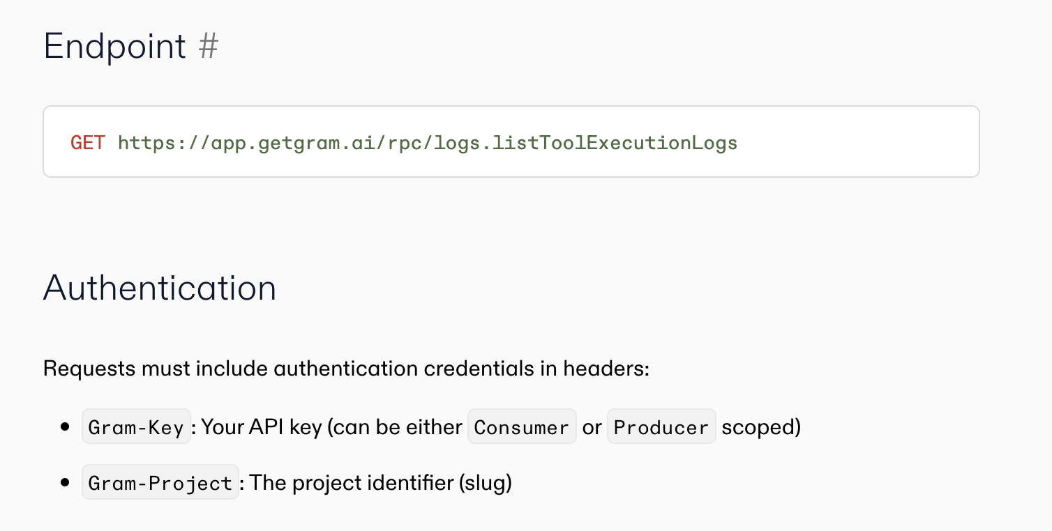 ListToolExecutionLogs API